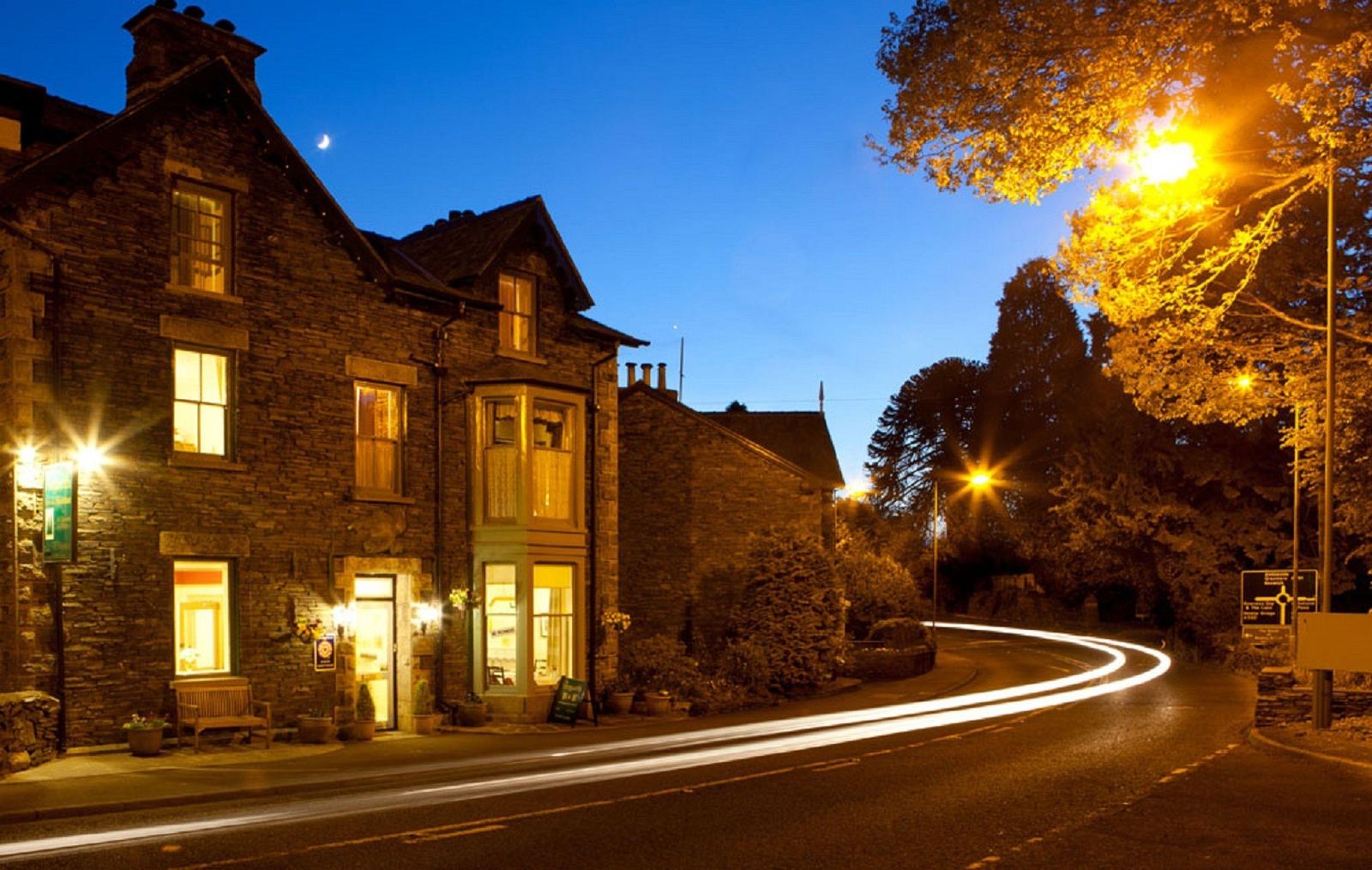 The house lit up at night